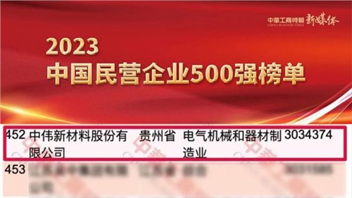 贵州两家上榜企业之一！中伟股份首次跻身民营企业500强